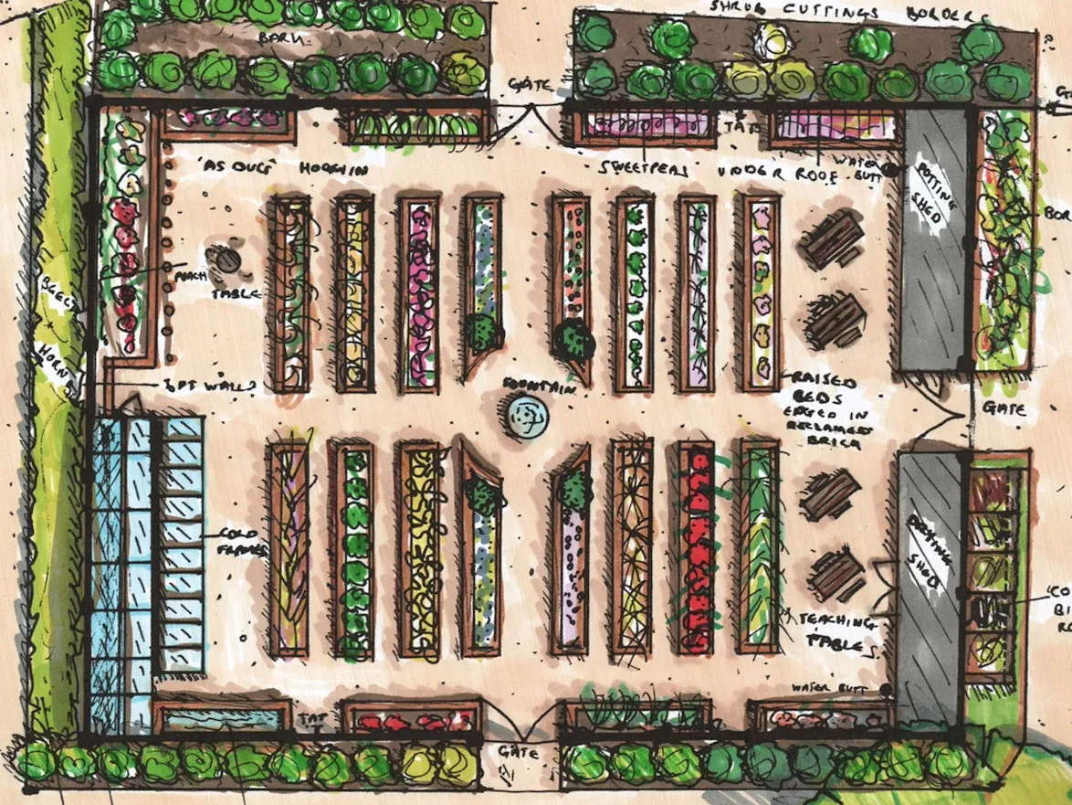 Charlotte’s design for a walled flower garden for an organic florist in Essex